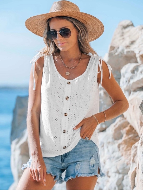 Cupshe Tops - Cupshe Eyelet Button-Front Tie Shoulder Tank White XL